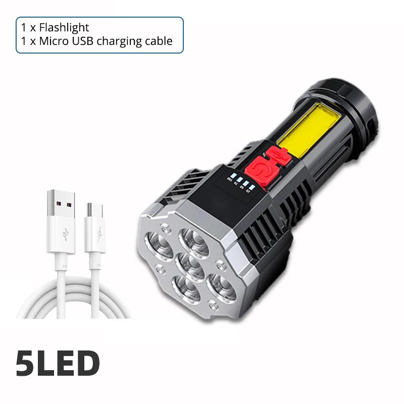 7LED+COB Portable Flashlight Cob Side Light Lightweight Outdoor Lighting USB Rechargeable Camping Torch Searchlight For Camping
