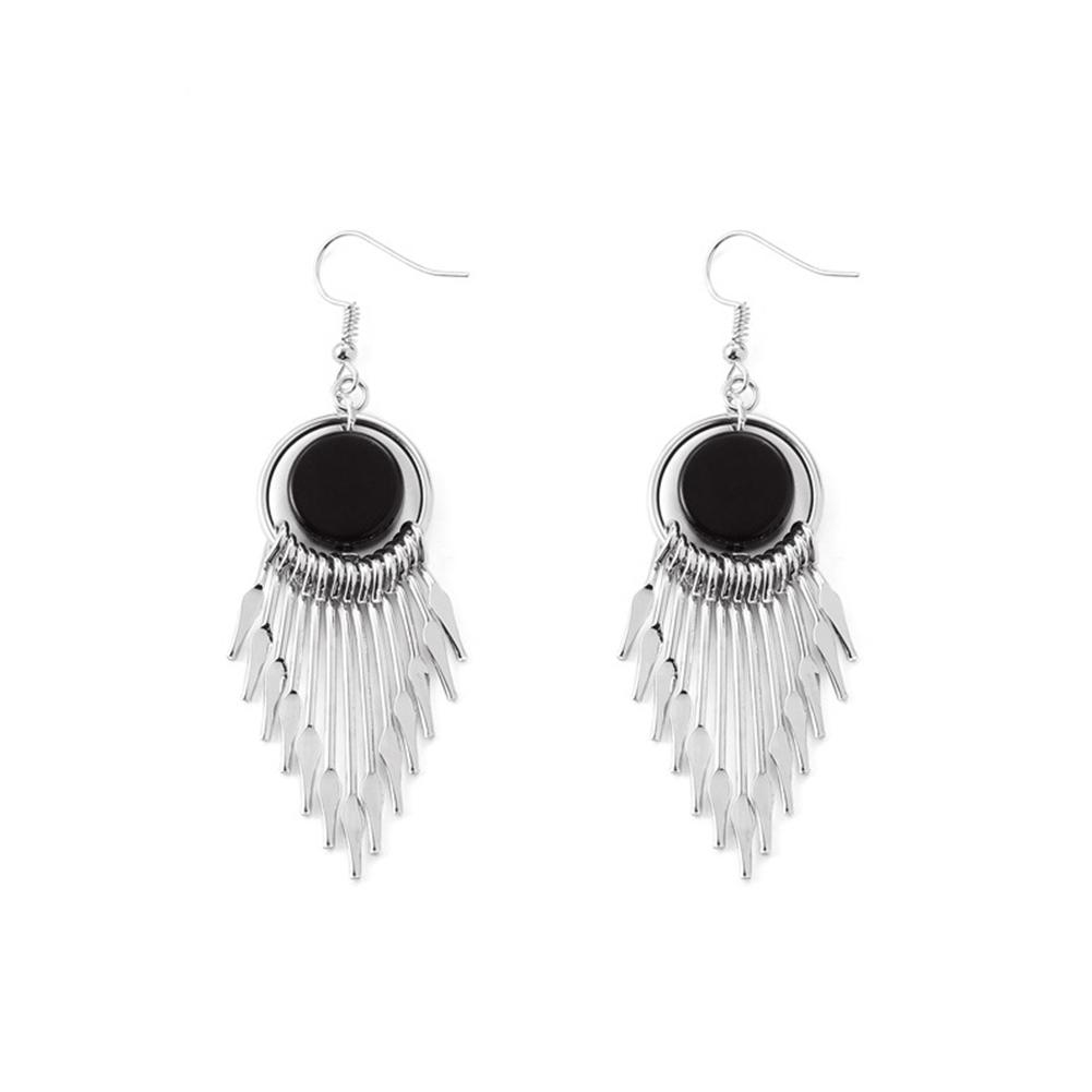 Women Tassel Geometric Earrings Long Round Retro Fashion Earrings