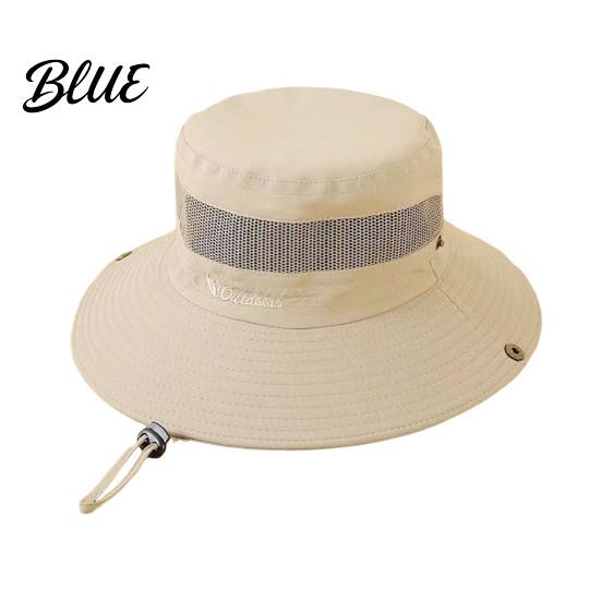 Wide Brim Hat for Beach Summer Mesh Spliced Bucket Men Women Extra Sun Foldable Outdoor Hiking with Adjustable Drawstring Portable Cap Fishing