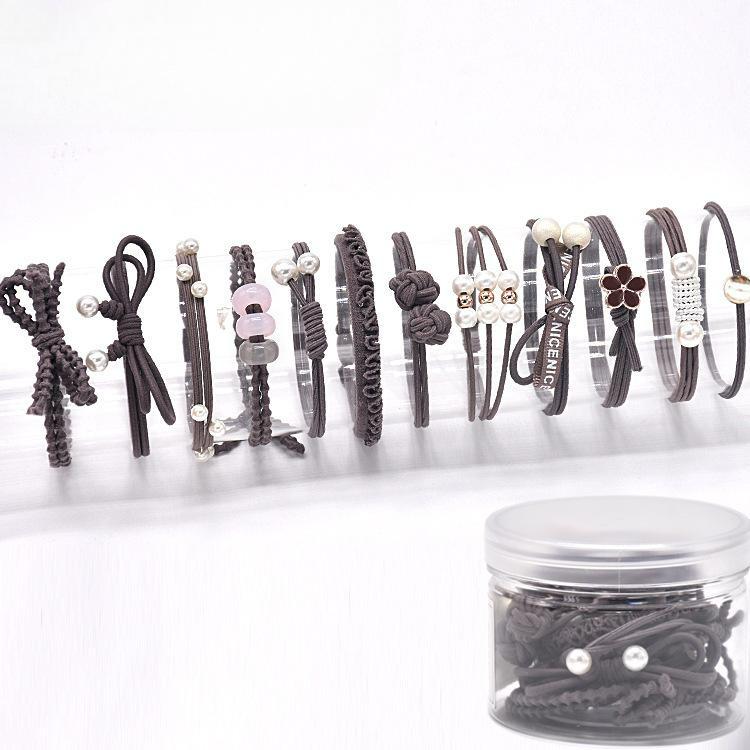 

12 шт. бант для волос веревка милый шерстяной плетеный решетчатый ободок для волос для женщин и девочек высокий конский хвост эластичная резинка для волос головной убор коричневый