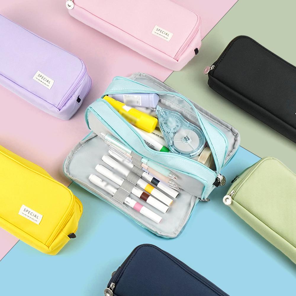 Large Capacity Multi-layer Pencil Case Korean Style Cloth Makeup Bag Simple Style Student Stationery Storage Bag