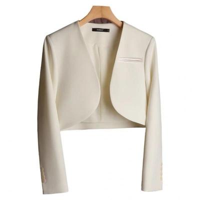 Petite Women's Ultra Short Suit Jacket - Korean Style, Milk White, Sweet & Spicy, Long Sleeve for Spring & Autumn 2025