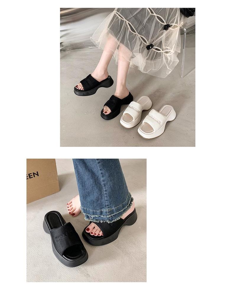 Women's 2023 Summer Square Toe Thick-Soled Platform Sandals - European & American Style Casual One-Strap Slippers