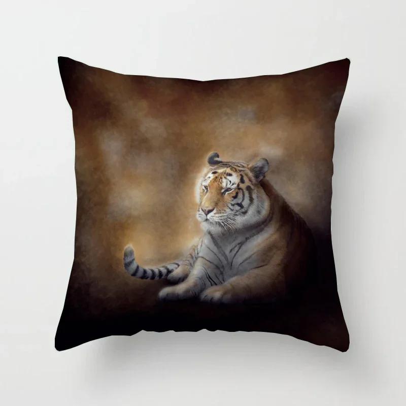 Tiger Series Printing Pattern Decoration Home Pillowcase Square Office  Cushion Cover