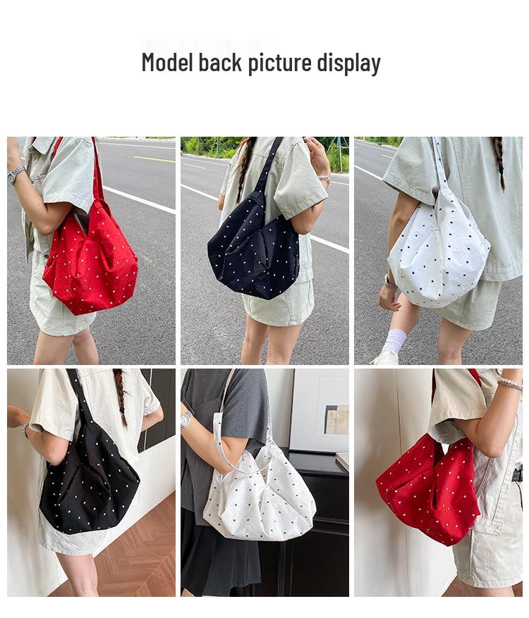2026 Trendy Women's Korean Polka Dot Tote Bag - Large Capacity, Lazy Summer Style