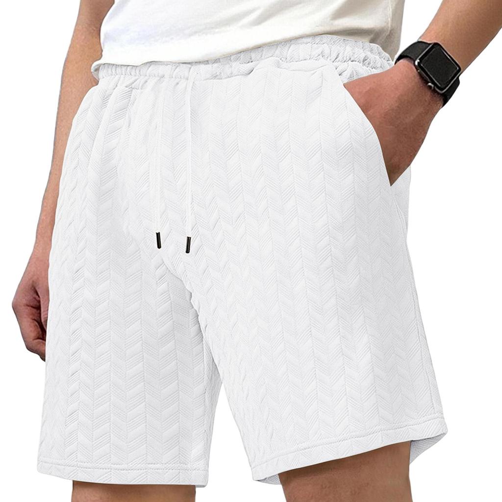 Men's Summer Casual Jacquard Knit Drawstring Shorts Lightweight Breathable Comfortable Fit with Side Pockets Suitable for Outdoor and Indoor Wear