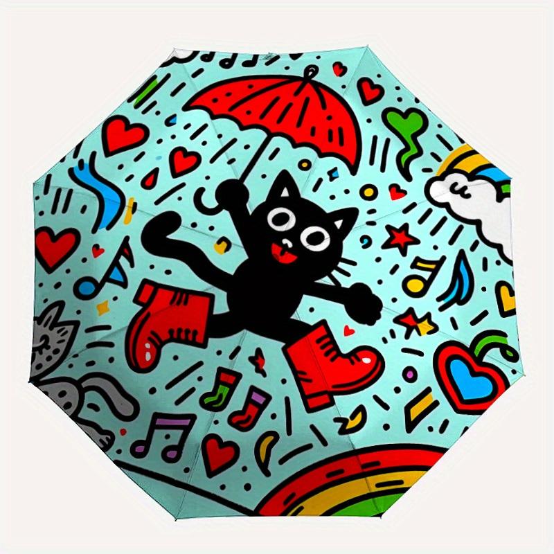 

1pc Rainbow Cat Automatic Open/close Umbrella, 8-Rib sturdy structure, Portable Travel Umbrella, Parties, Everyday Use, Outdoor Accessory, A