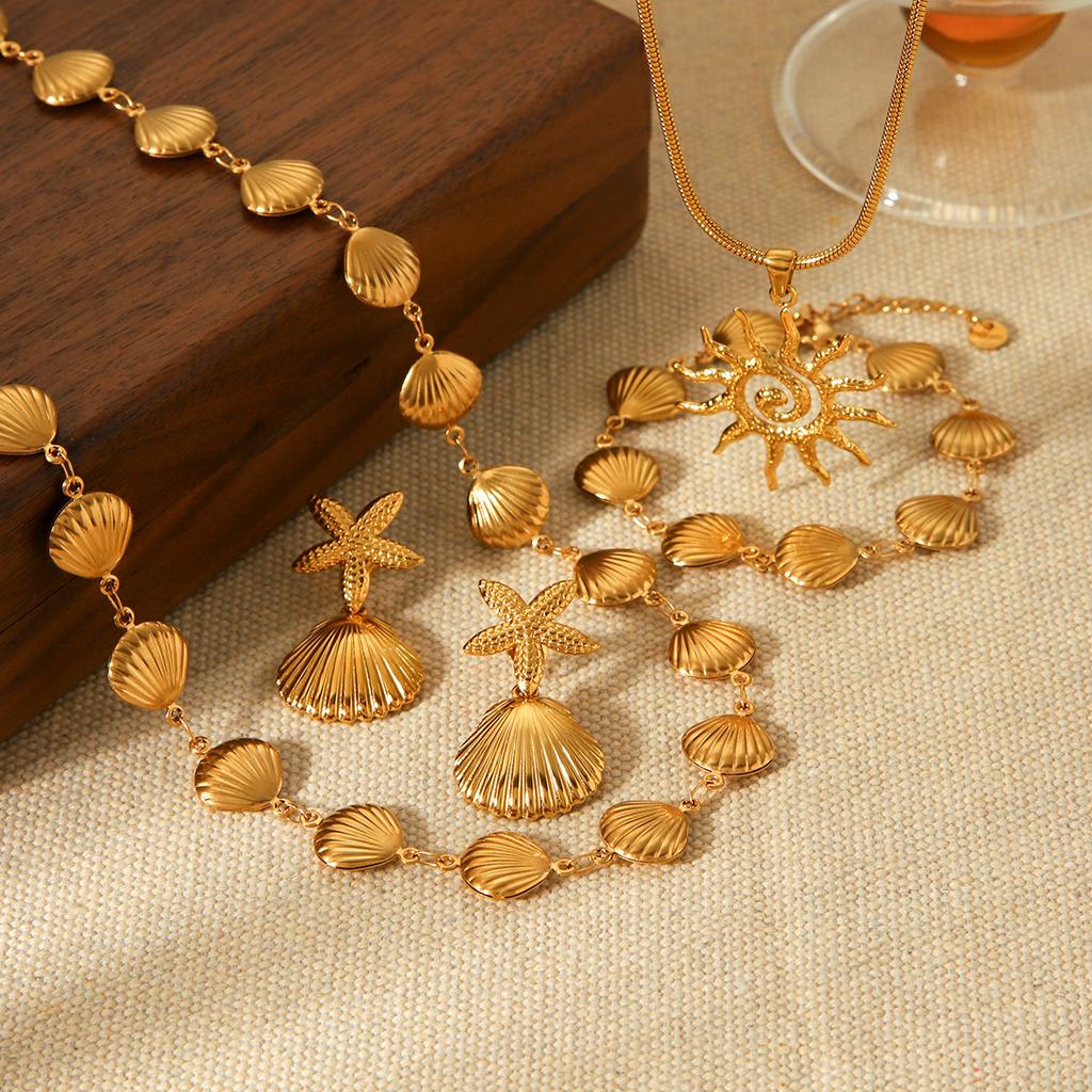 Seashell necklace and bracelet for women, light luxury versatile earrings, high-end titanium steel jewelry