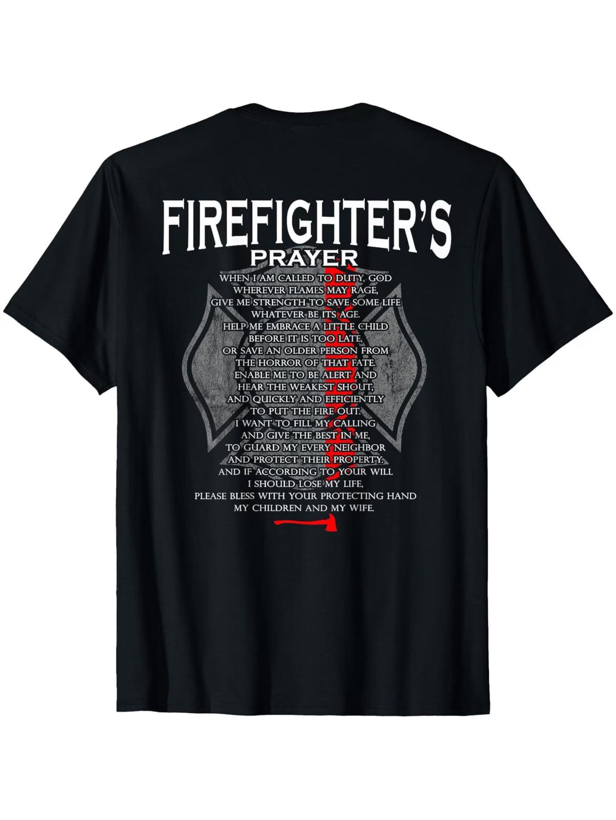 Firefighter s Prayer T-Shirt - Thin Red Line Design, 100% Cotton, Breathable & C XL