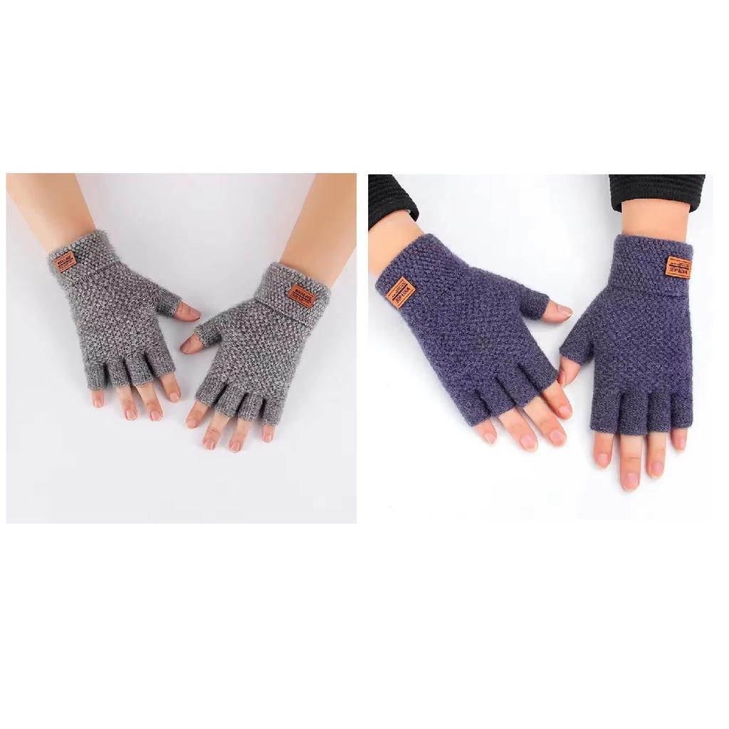 Luvas de Inverno Sem Dedos Luvas para Dirigir ao Ar Livre para Homens Meio Dedo para Escrever Escritório Tricotadas Lã Espessa Quente Etiqueta Espessa Elástica