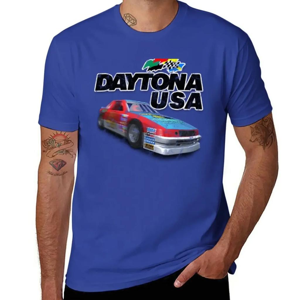 Übergrößen Tops Herrenbekleidung Custom T-Shirts Designe deine eigenen Workout-Shirts für Männer Daytona USA Distressed Auto Logo T-Shirt