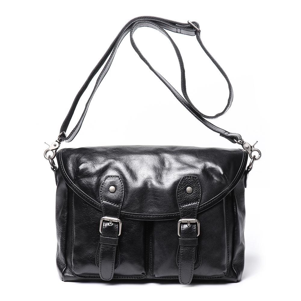 Vintage Leather Men S Bag Cowhide Men S Messenger Bag Vegetable Tanned Leather Bag Cover Shoulder Bag Handmade Mailman Briefcase чёрный