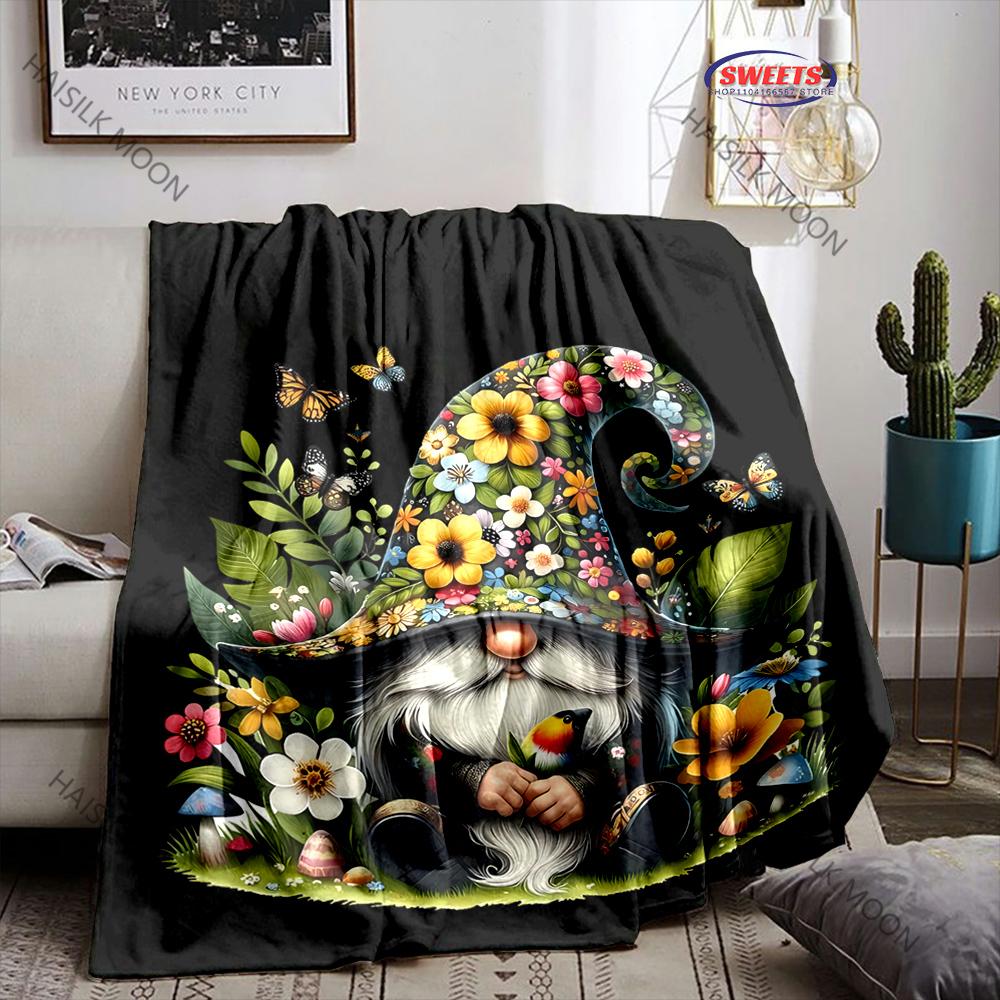 Cute Gnome and Maple Leaf Theme Blanket for Couch Sofa Bed, Super Soft Cozy Plush Lightweight Blanket for Adults, Women, Girls