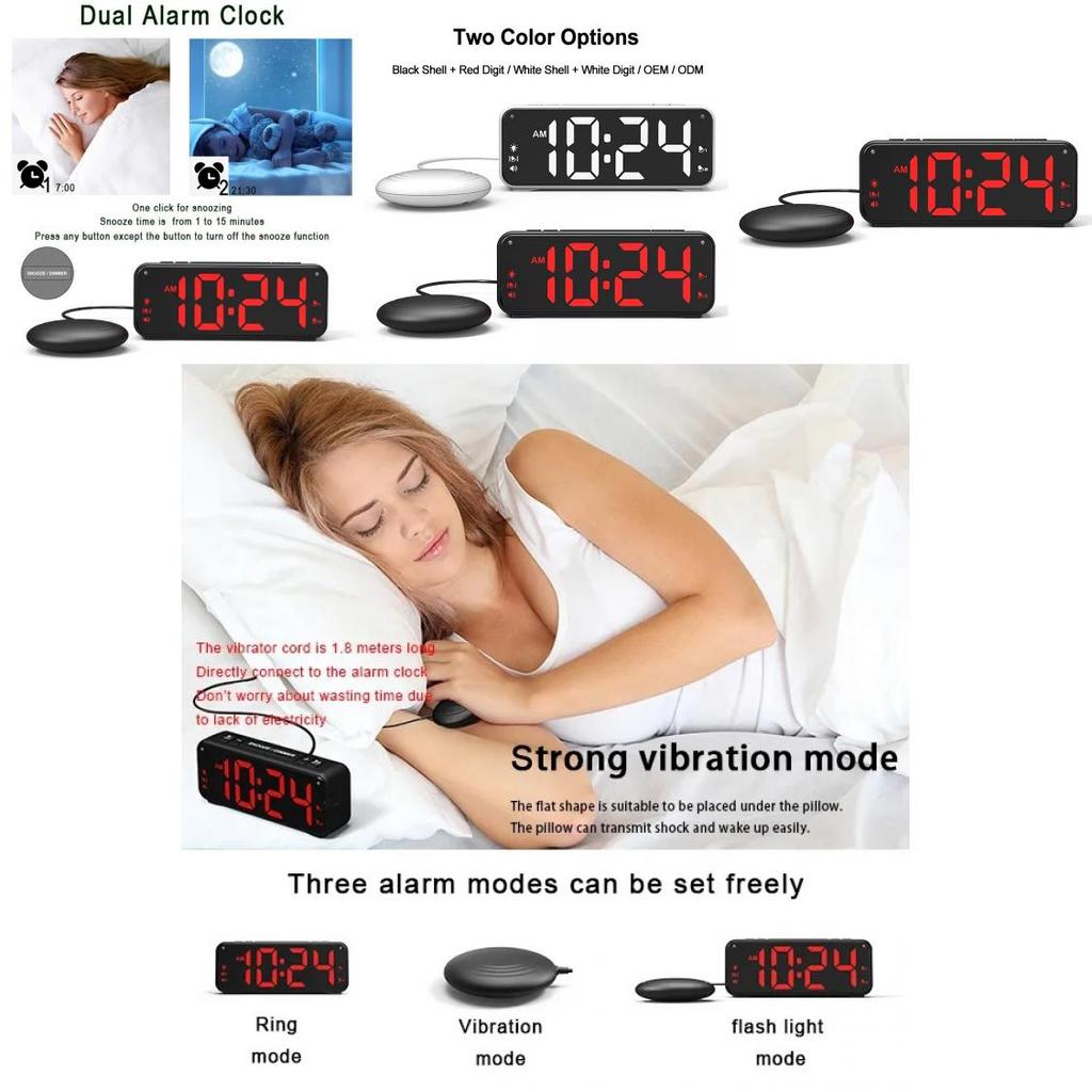 Contemporary Electronic Alarm Clock With Lcd Display And Vibration For Deep Sleep Relief