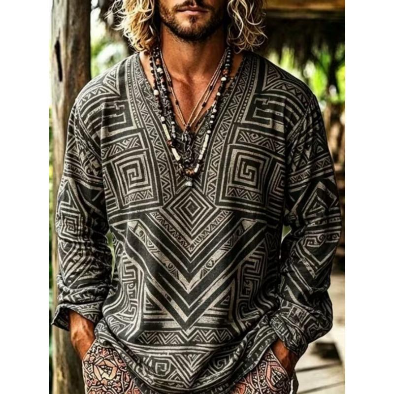 Men's casual style long-sleeved T-shirt with printed pattern