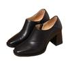 French simple square head thick heel single shoes 2025 spring and autumn retro low top light commuting deep mouth high heels women