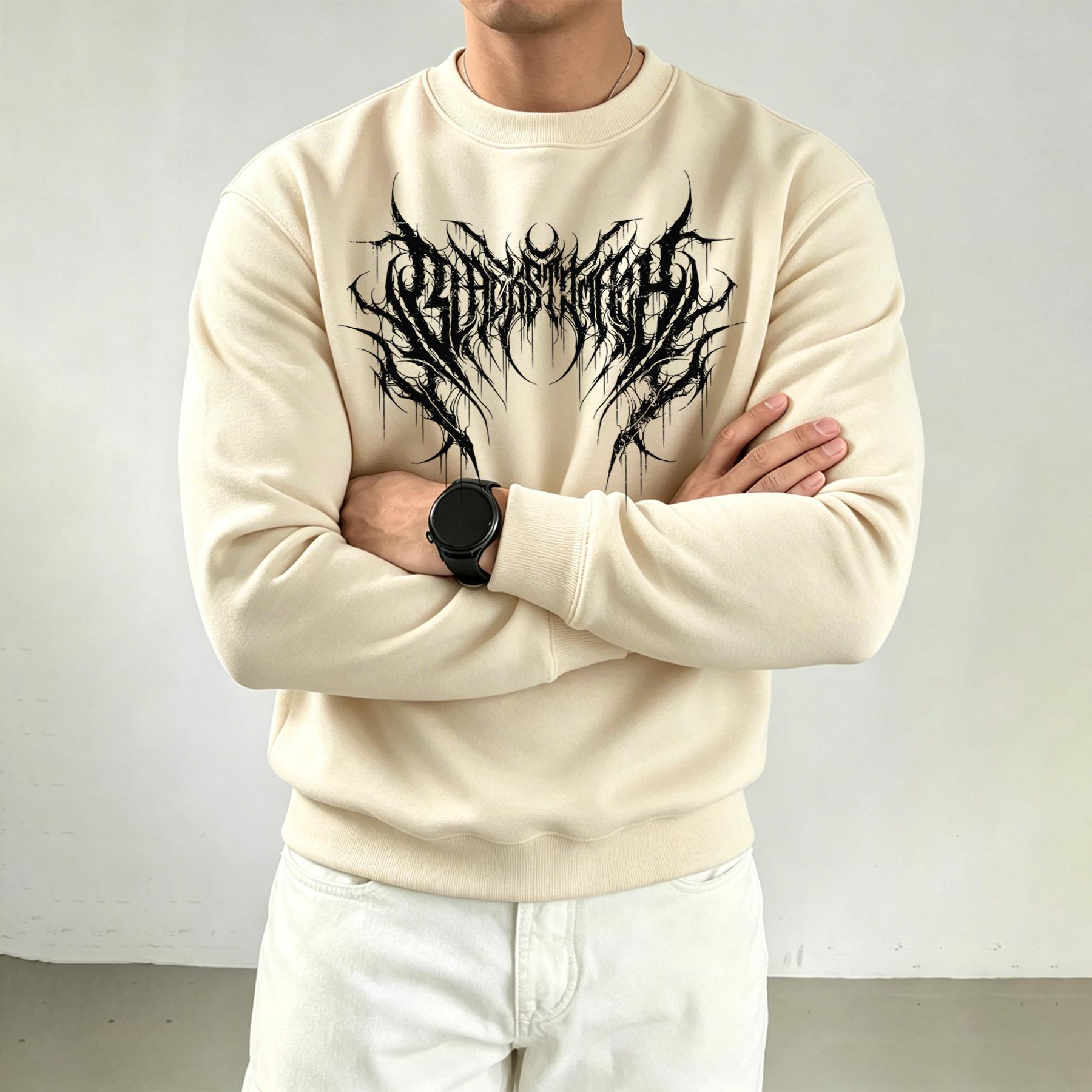 Men s Trendy Casual Round-Neck Sweatshirt Streetwear Y2K-Style Printed Heavyweight Round-Neck Hoodie L