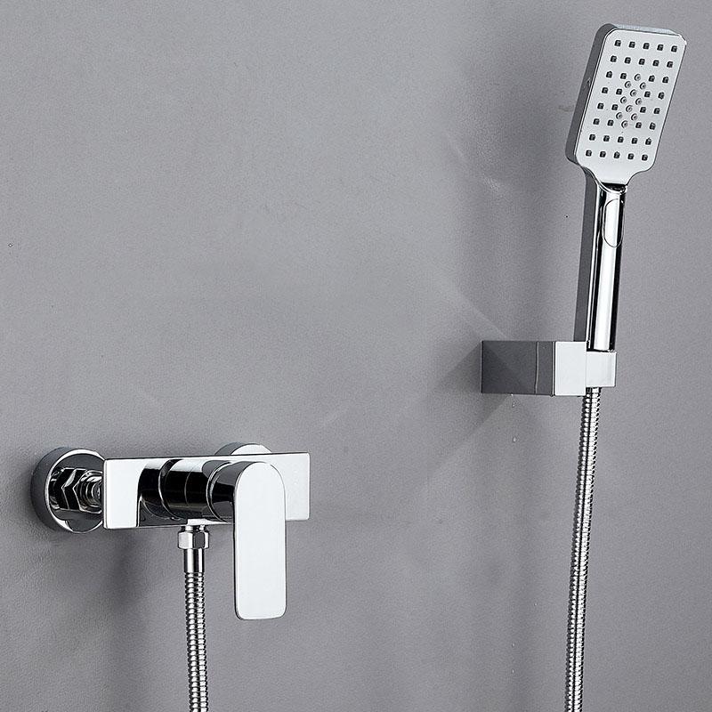 Chrome Brass Simple Shower Set Wall Mounted Hot Cold Water Mixer Faucet Shower Lift Shower Faucet Handheld Shower Set