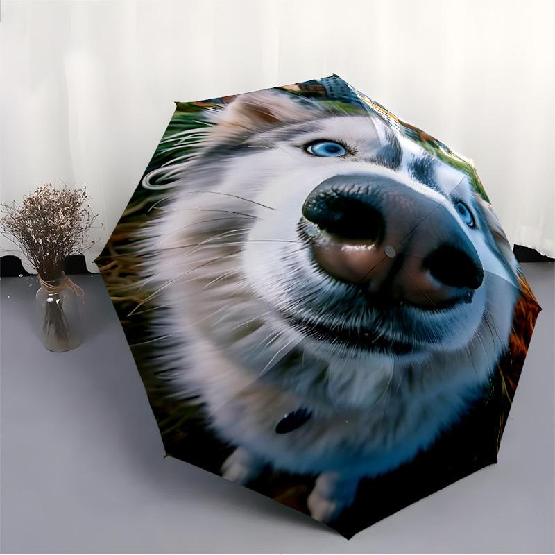 1pc Siberian Husky, Blue Eyes Automatic Open/Close Umbrella - Compact Travel Umbrella with 8-Rib Durable Frame, Lightweight & Portable Design z31