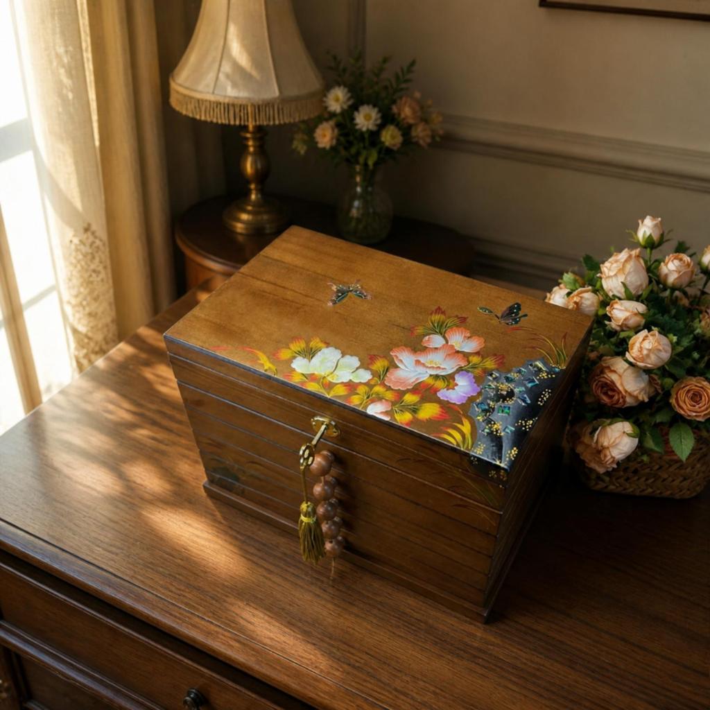 Wooden Jewelry Box with Drawers Vintage for Dresser, Bedside Table