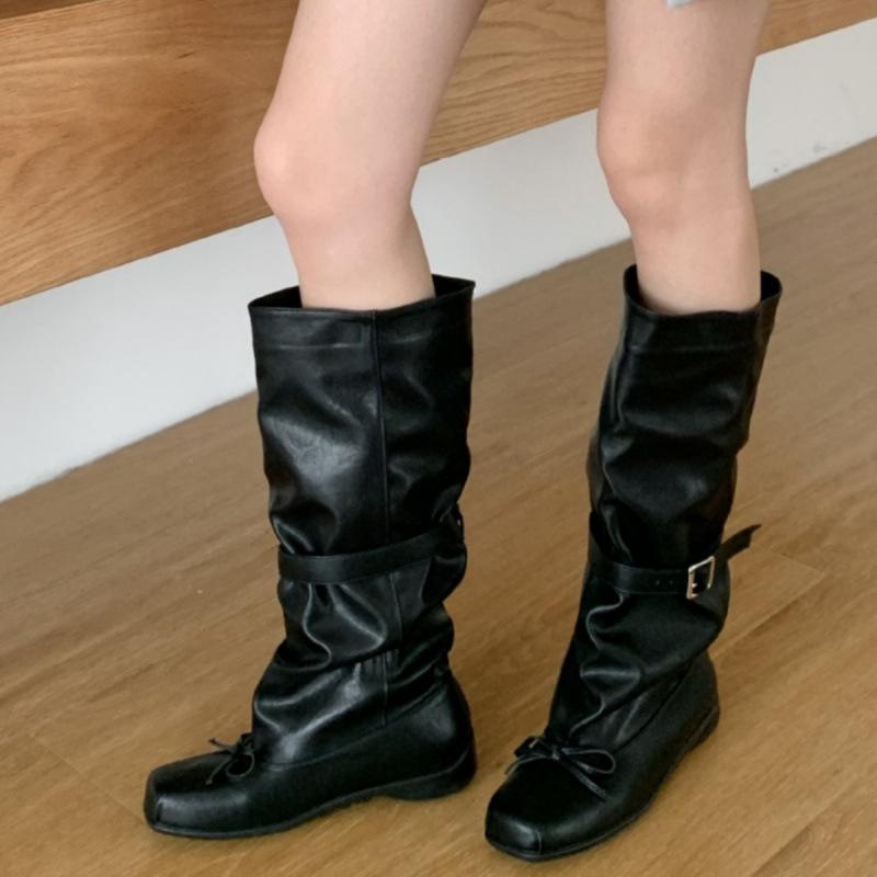 2025 New Versatile Bow with Medium Boots 2025 New Niche Design Belt Buckle Western Boots Women