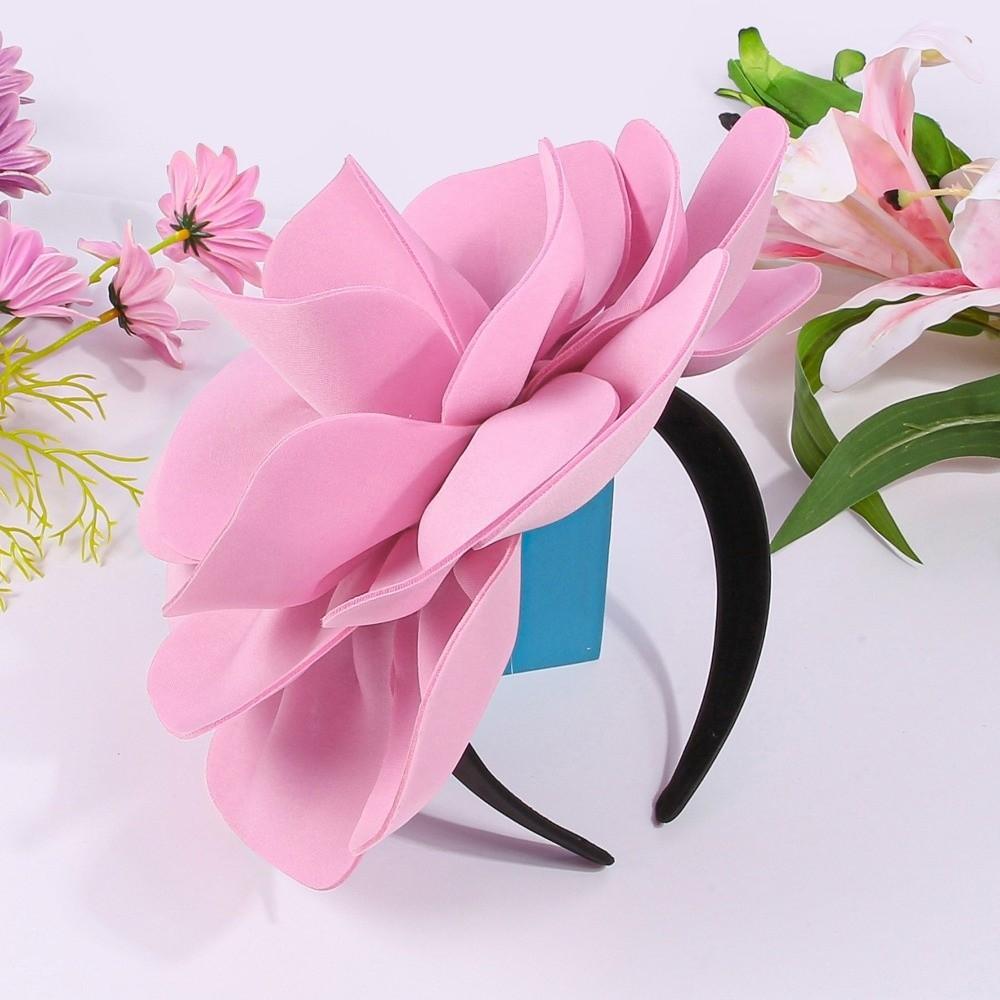 

Fashion Solid Color Hairbands Elegant Headwear Headband Large Flower Hair Hoop Dinner Party розовый
