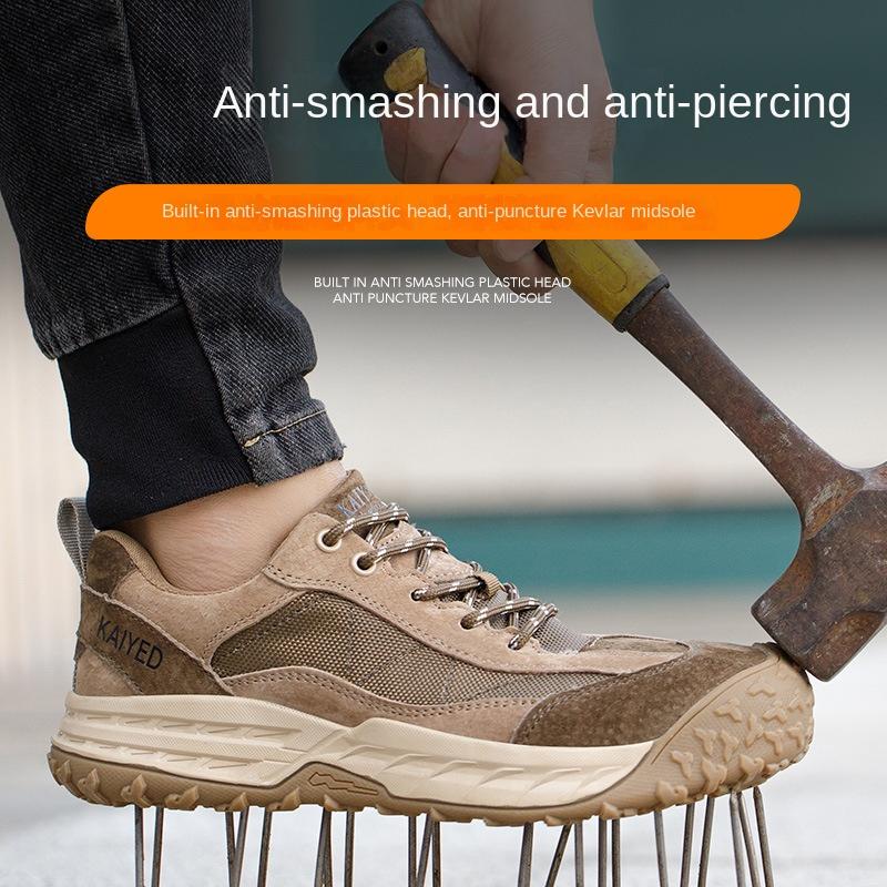Labor Insurance Shoes Men's Anti-smashing, Anti-piercing Insulation, Leather Wear-resistant and Breathable Ultra-light Safety Shoes