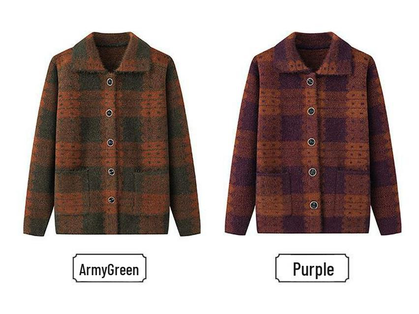 Grandma's Knitted Lapel Cardigan for Spring and Fall - Stylish Sweater for Middle-Aged and Elderly Women