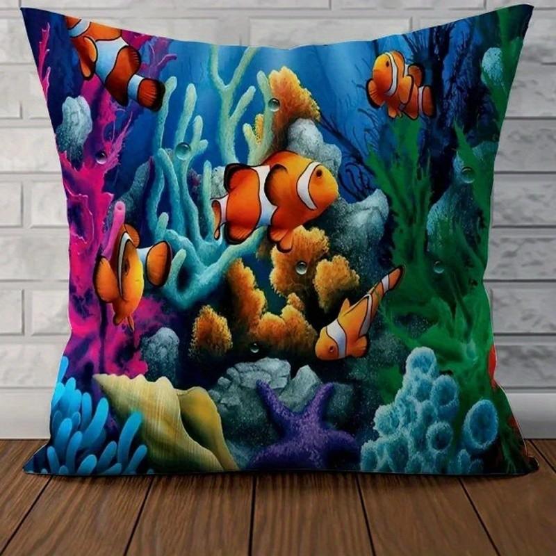 Colorful Underwater Marine Life Pillowcase Pattern Cushion Cover Suitable For Sofa Bedroom Car Pillow Cover