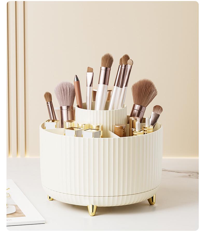 Rotating Desk Organizer: Plastic Pen Holder & Makeup Brush Storage