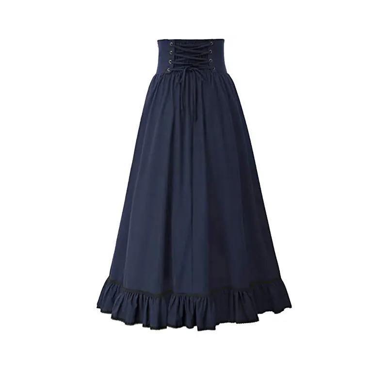 Gonna Lunga da Donna Medievale Vintage Estiva Vita Alta Linea ad A Vittoriana Lunga Steampunk Gotica Ruffle Pieghettata Gonna da Festa
