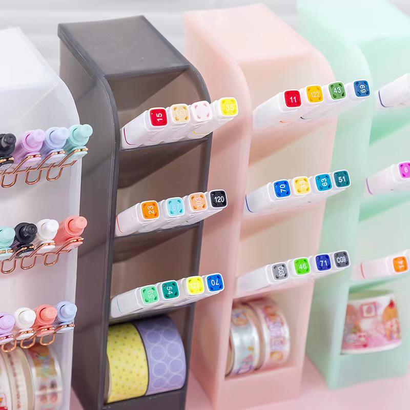 Transparent Slanted Pen & Makeup Brush Holder with Four Grids