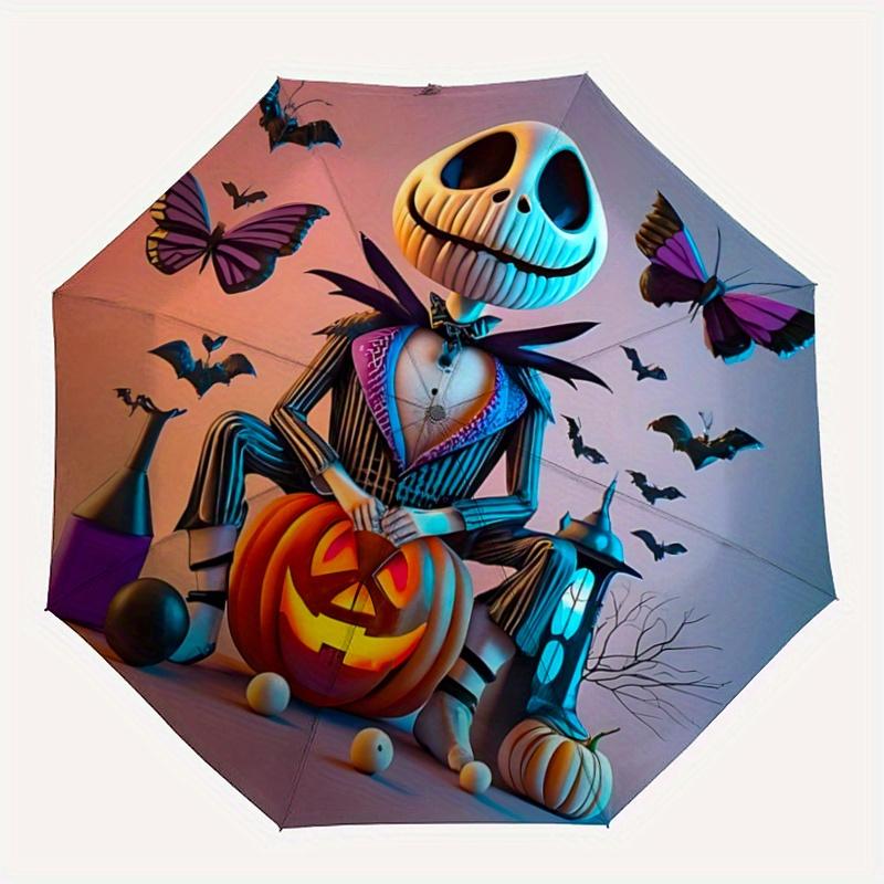 1pc Halloween Theme Jack Pumpkin Pattern Beautiful Looking Automatic Folding Umbrella, 3 Folding, 8 Pole Frame Design, Durable and Suitable