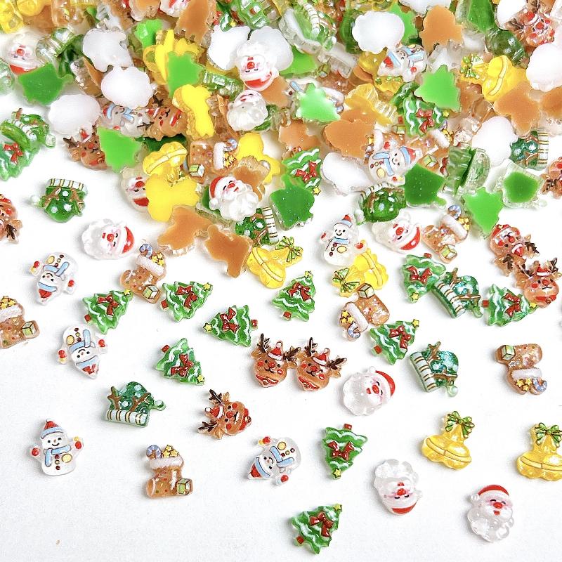 30Pcs Adorable Snowman Santa Claus Resin Nail Charms Cartoon Creative Colorful Christmas Series Nail Art Decorations Diy Nails