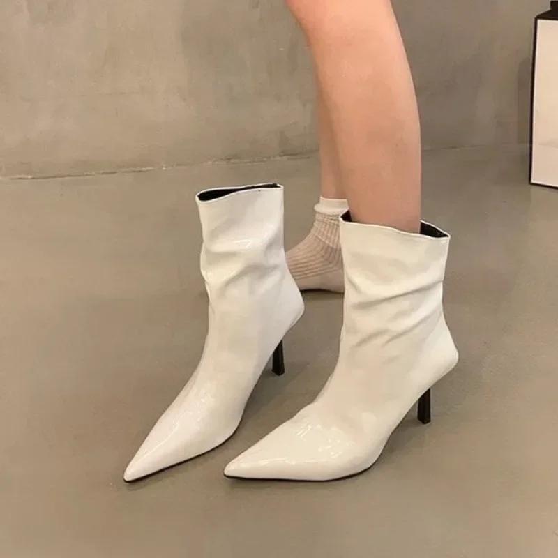 Escarpins à Talons Hauts en Cuir Verni Rouge pour Femme Automne Sexy Bout Pointu Bottines pour Femme Couleur Unie Simples Chaussures Stiletto Zapatos