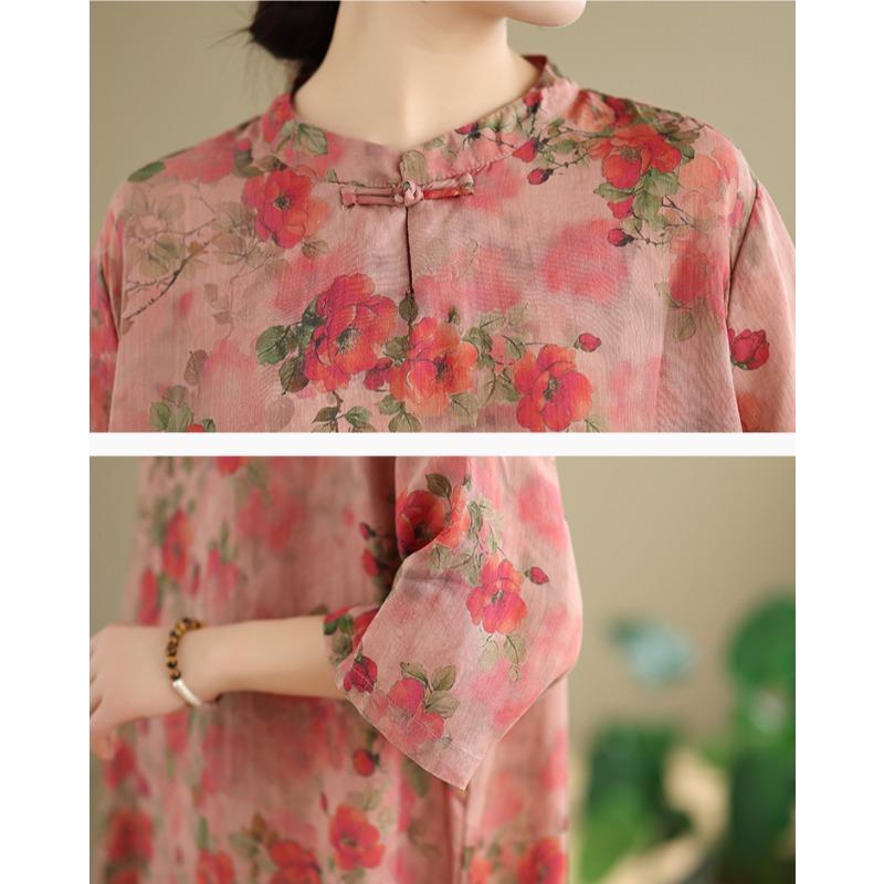 DIMANAF 2025 New Summer Women Plus Size T-Shirt Floral Short Sleeve Design Loose Basic Casual Tops T-Shirt Vintage