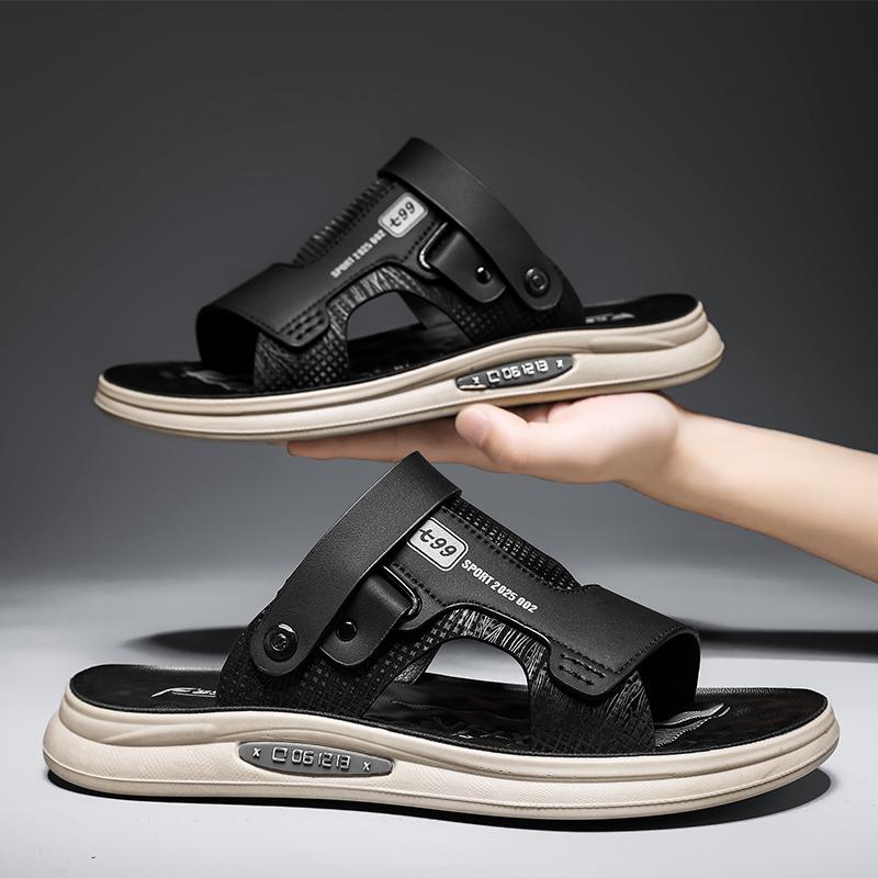 Herren Sandalen Sommer Freizeit Strandurlaub Outdoor Männlich Retro Bequem Lässige Sandalen Leder Zwei Tragevarianten Hausschuhe Strandschuhe Aus