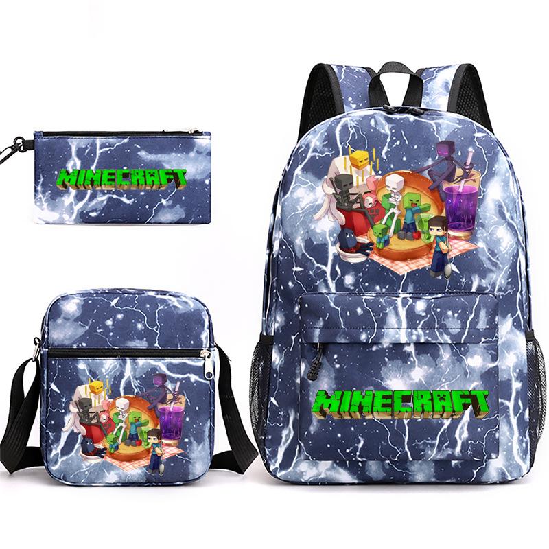 2022 Cross-border Starry Sky School Bag Three-piece Casual Fashion My World Game School Travel Bag