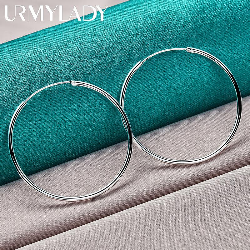 925 Sterling sølv 50/60 mm glatte runde øredobber for kvinner Mote sjarmsmykker