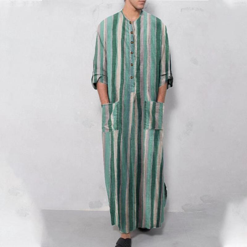 Men S Casual Long Sleeve Striped Ethnic Robe Gown
