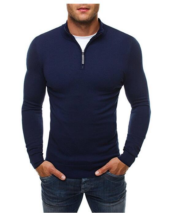 Men s Slim Fit High Neck Zipper Pullover Sweater 2XL