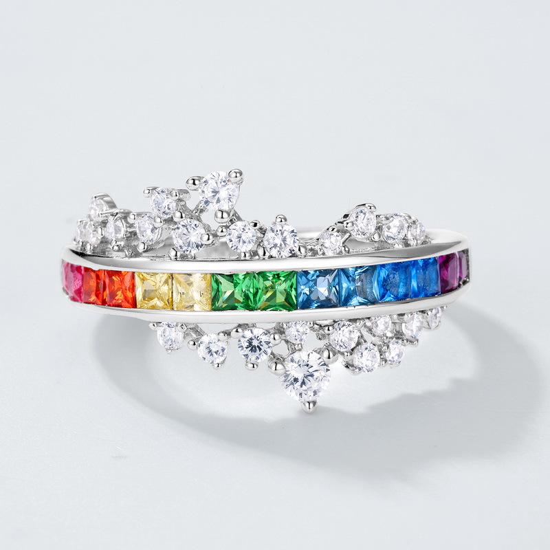 

Кольцо из серебра 925 пробы с радужным цирконом и разноцветными драгоценными камнями, в европейском и американском стиле Closed US6#