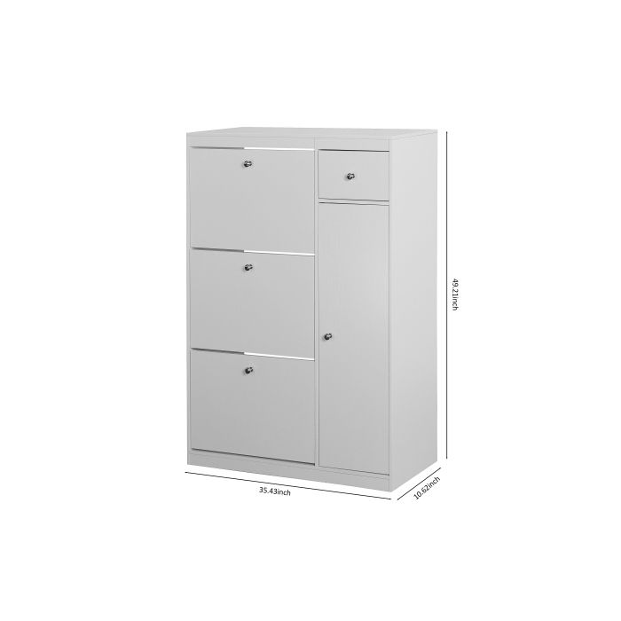 Meuble À Chaussures, Étagère À Chaussures Indépendante Avec Fonction Rabattable Et Trois Tiroirs Pliables.