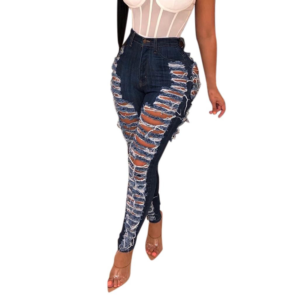 Dámské kalhoty s dírkou na zip kapsa na zip Ležérní džínové Slim Tight Pencil Kalhoty