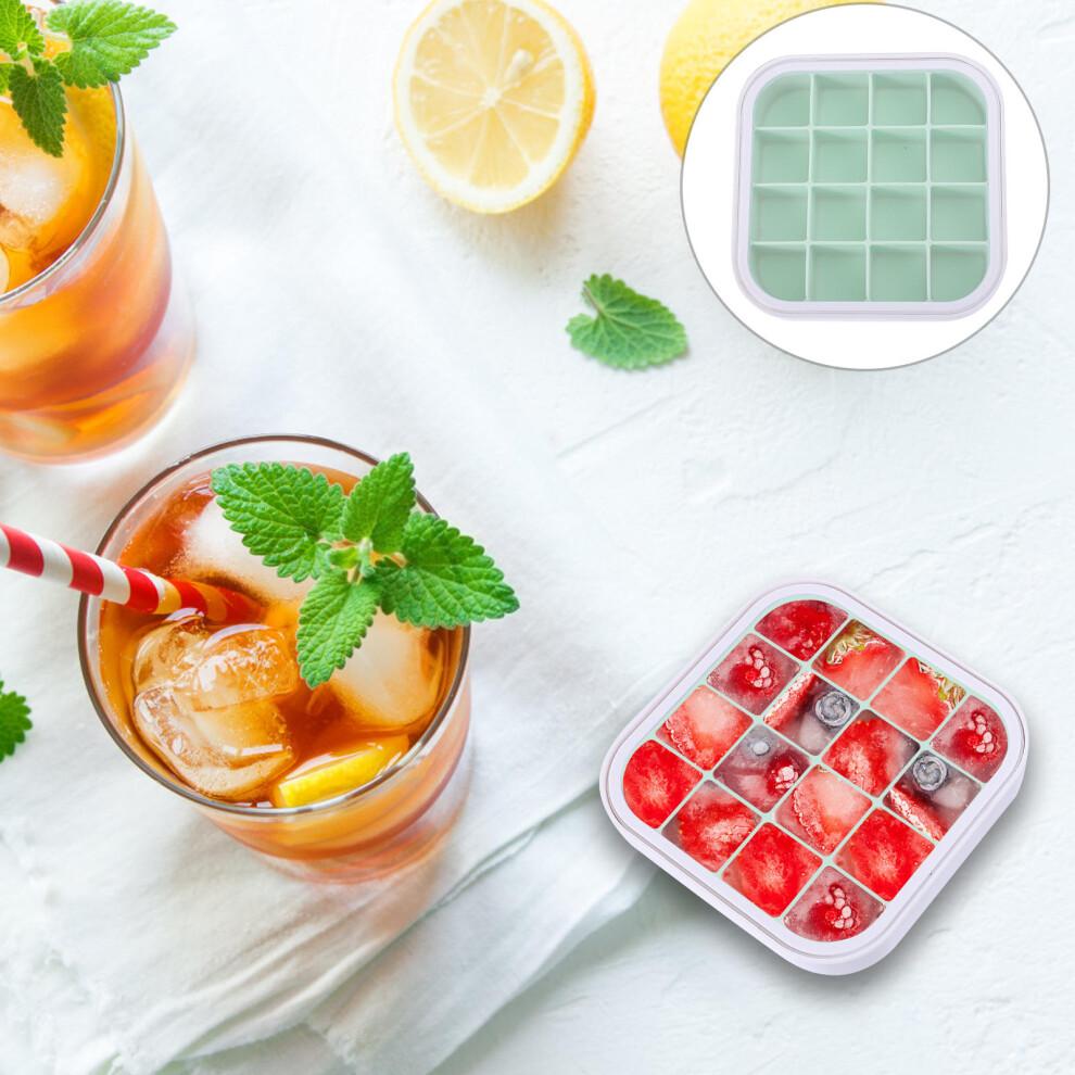 2Pcs 16 Grid Silicone Ice Cube Mold With Lid