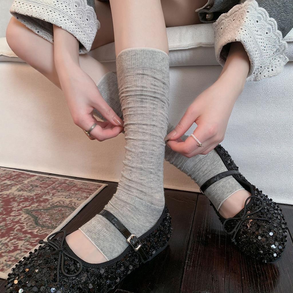 Ballet Style Vertical Pattern Calf Socks For Women, Light And Cold In Summer, Stepping On Feet, Piling Socks, Mesh Breathable Half-Sole Leg Covers