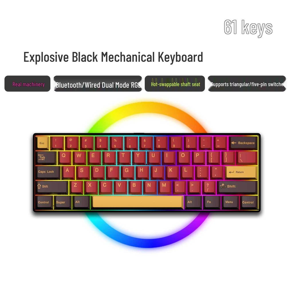 Dual-Mode 61-Key Wireless/Wired Mechanical Keyboard - Compact, Portable, Silent Gaming/Office Design for Girls