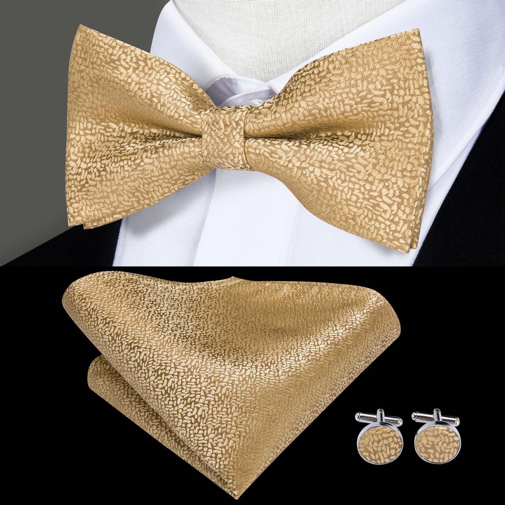Hi-Tie Mens High Grade Casual Bowtie Set Formal Wedding Party Ties for Men Bowtie/Cufflinks/Hanky