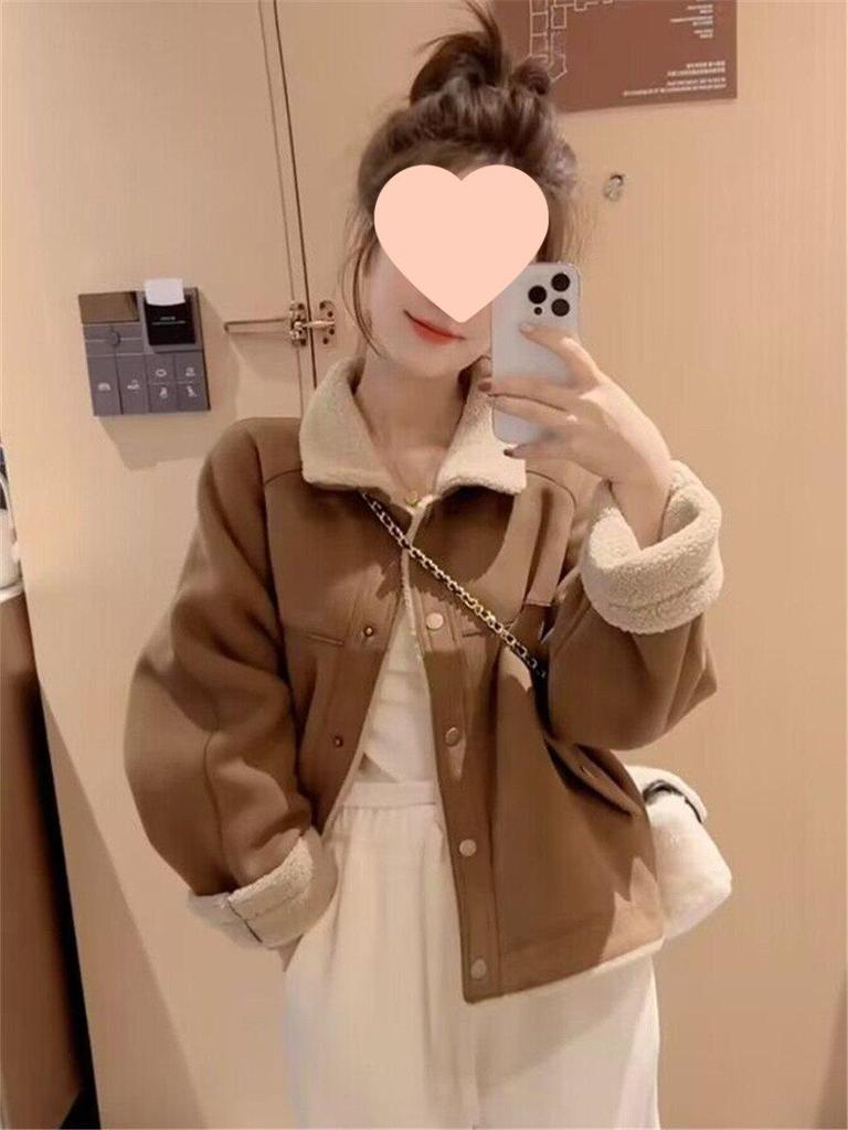 Women's Fur-Integrated Lambswool Coat - Small Size, Thickened Warm Jacket for Spring/Summer