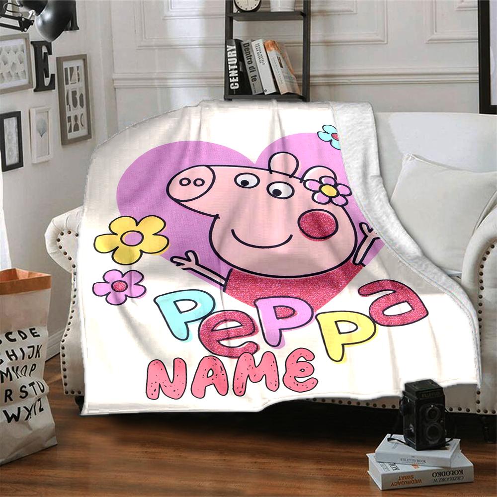 Custom Name Peppa Pig Family Adventure Party Blanket For Couch Bed Plush Cozy Fuzzy Blanket Super Soft Warm Blankets For Fall And Winter 0916108
